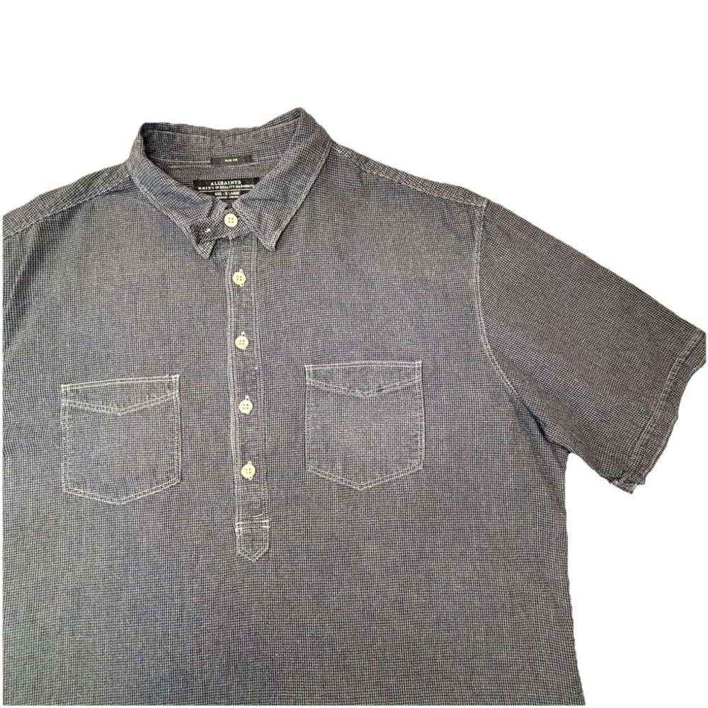 Allsaints Sandoval Ss‎ Pocket Polo Shirt Men’s Xl Black Geometric Print